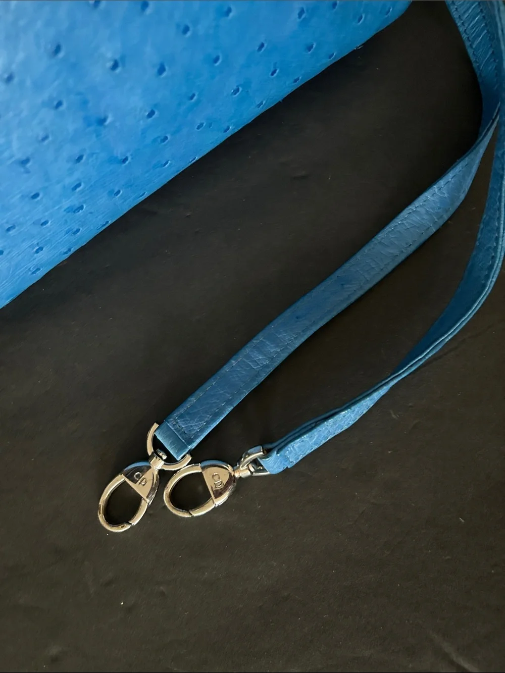 Beautiful Blue Ostrich-Textured Lady Tote with DR Charm